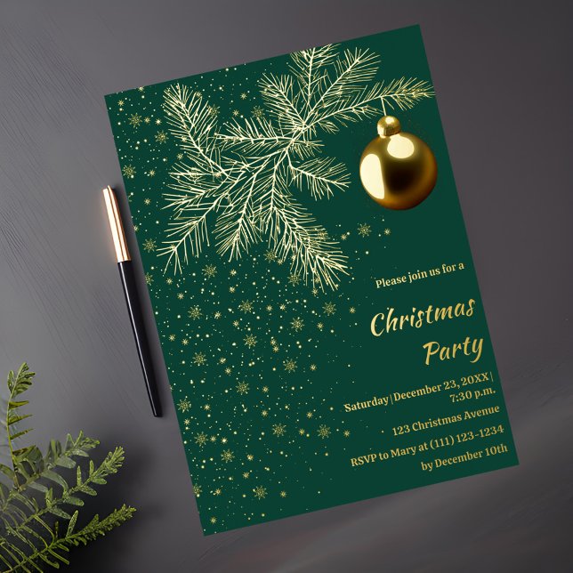 Emerald green and Gold Christmas party Invitation (Creator Uploaded)