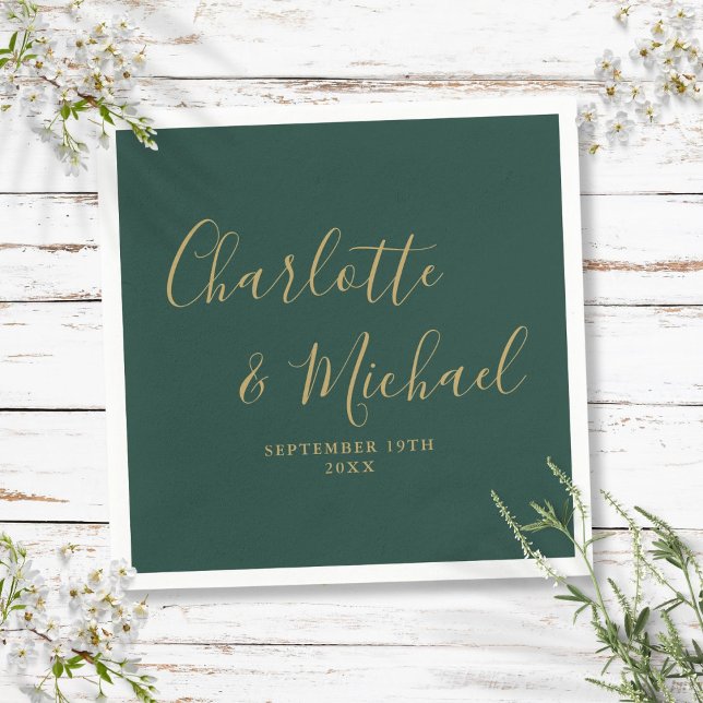 Emerald Green And Gold Elegant Signature Wedding Napkin (Emerald Green And Gold Elegant Signature Wedding Napkins)