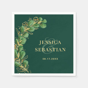 Emerald Green and Gold Eucalyptus Elegant Wedding Napkin