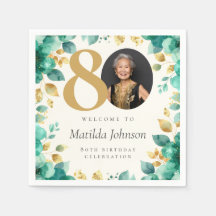Emerald Green and Gold Floral 80th Birthday Party