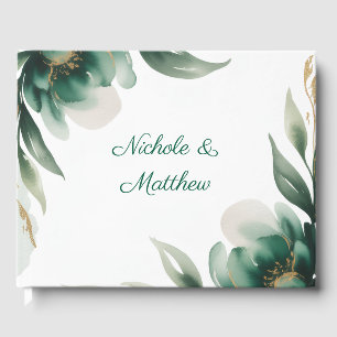 Emerald Green and Gold Floral Frame Wedding Guest Book