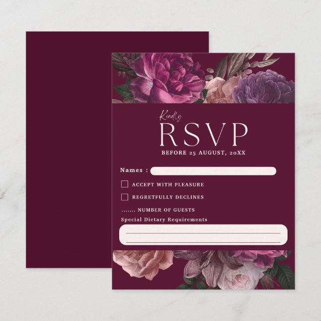  Emerald Green and gold Floral Wedding RSVP Card (Front/Back)