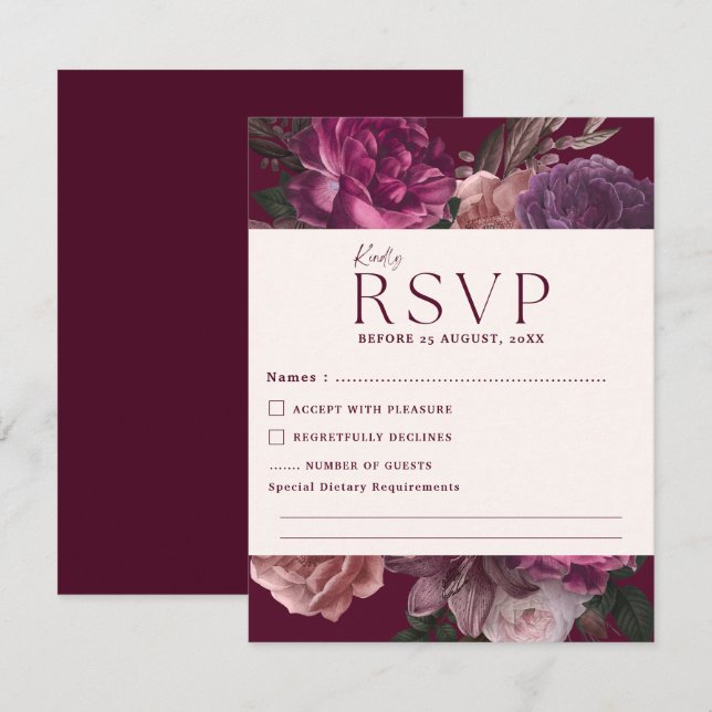  Emerald Green and gold Floral Wedding RSVP Card (Front/Back)
