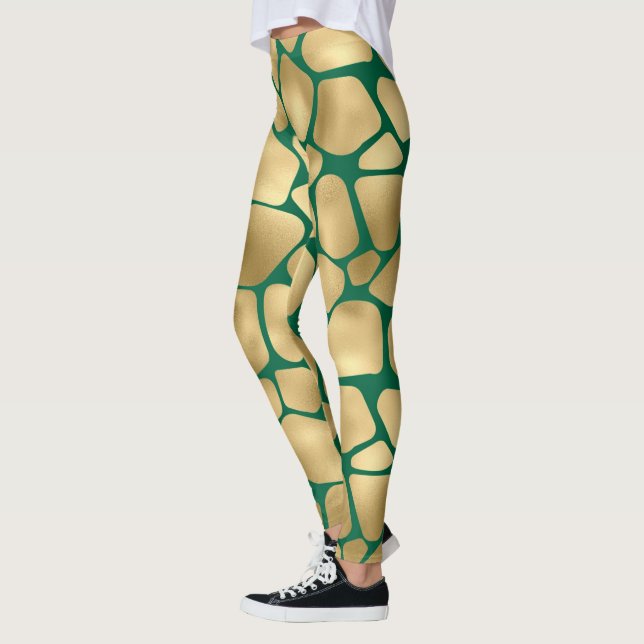 Emerald Green and Gold Giraffe Pattern Leggings (Left)