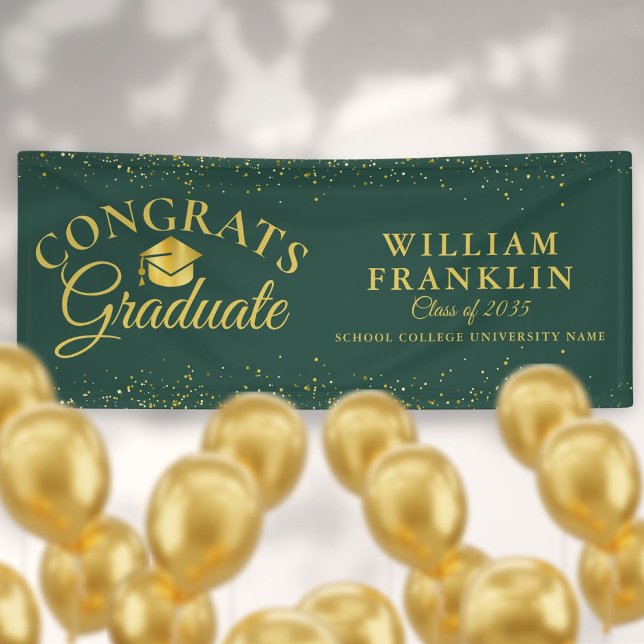 Emerald Green And Gold Glitter Graduation Banner (Emerald Green And Gold Glitter Graduation Banner)