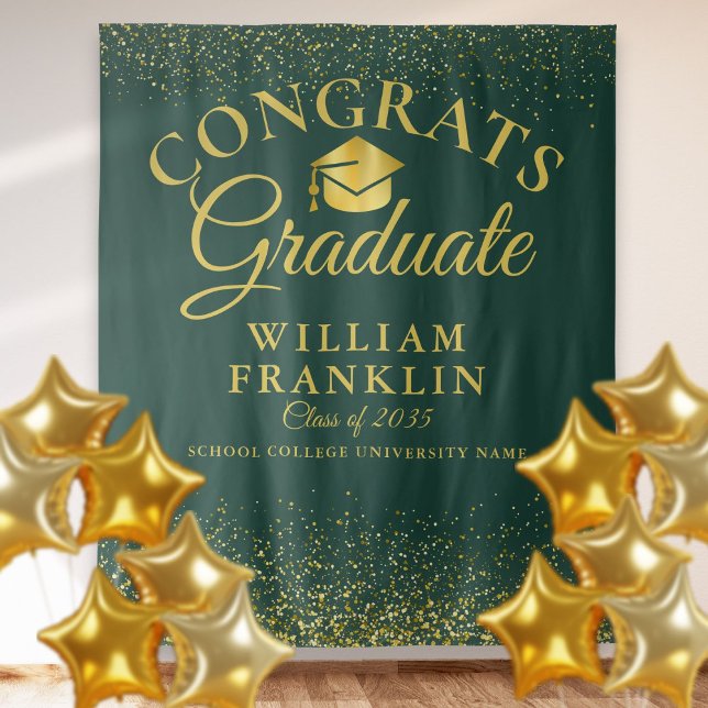Emerald Green And Gold  Graduation Photo Backdrop Tapestry (Emerald Green And Gold Graduation Photo Backdrop)