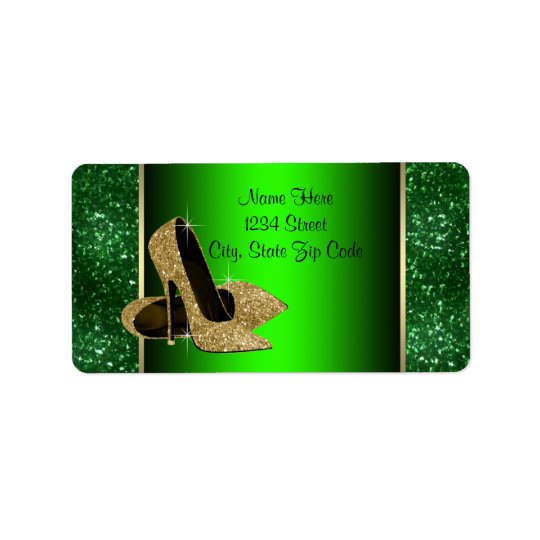 Emerald Green and Gold High Heel Shoe Address Address Label