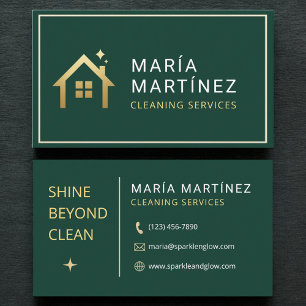 Emerald Green and Gold House Cleaning Services Business Card