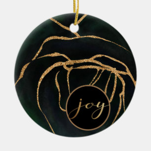 emerald green and gold joy photo ornament