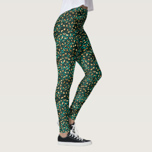Emerald Green and Gold Leopard Print  Leggings
