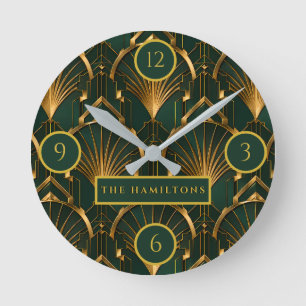 Emerald Green and Gold Luxury Art Deco Wall Clock