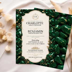Emerald Green and Gold Luxury Gemstone Invitation