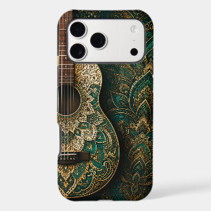 Emerald Green and Gold Mandala Acoustic Guitar