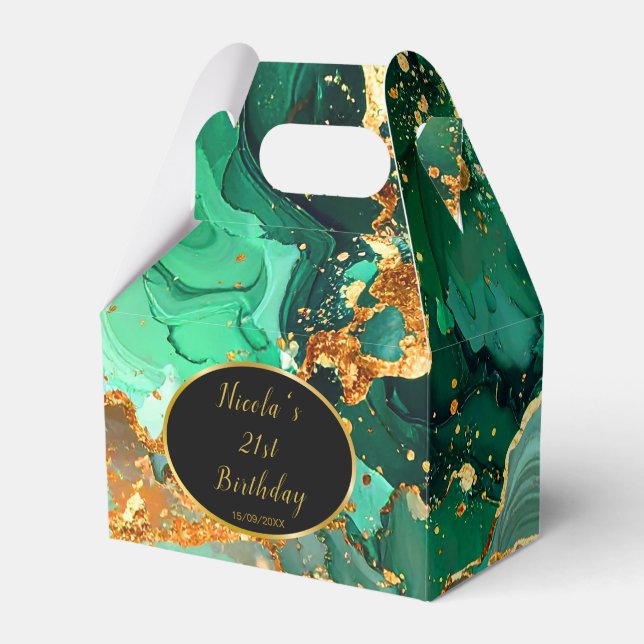 Emerald Green and Gold Marble Agate Birthday Party Favour Box (Front Side)
