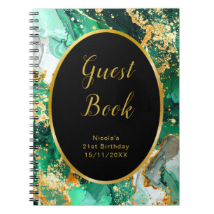 Emerald Green and Gold Marble Agate Birthday Party Notebook