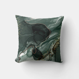 Emerald Green and Gold Marble, Marble Background Cushion