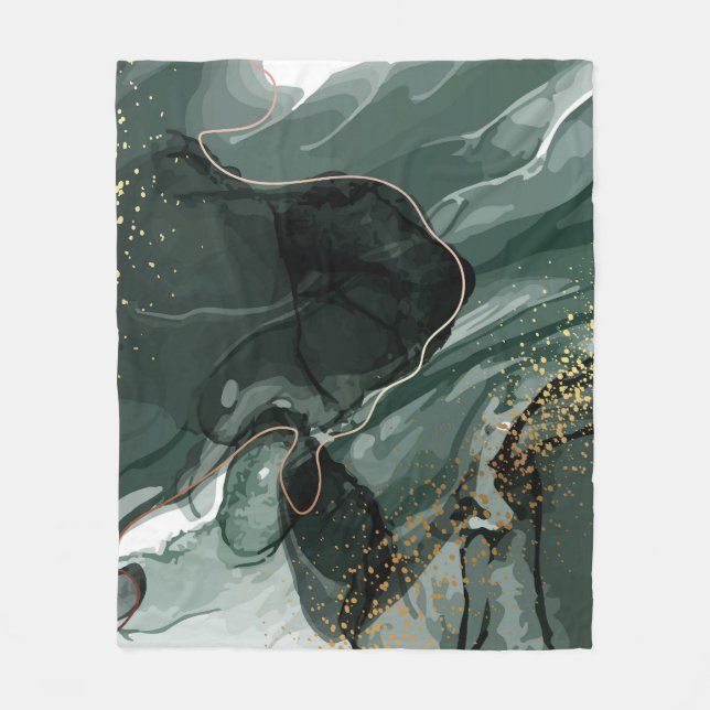 Emerald Green and Gold Marble, Marble Background Fleece Blanket (Front)