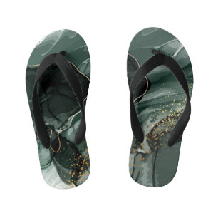 Emerald Green and Gold Marble, Marble Background Kid's Thongs
