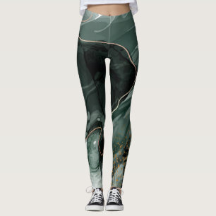 Emerald Green and Gold Marble, Marble Background Leggings