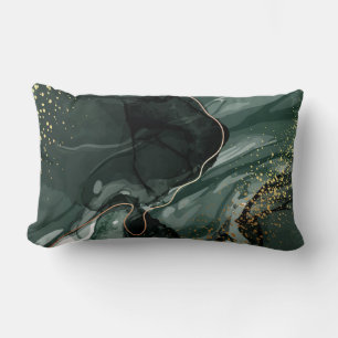 Emerald Green and Gold Marble, Marble Background Lumbar Cushion