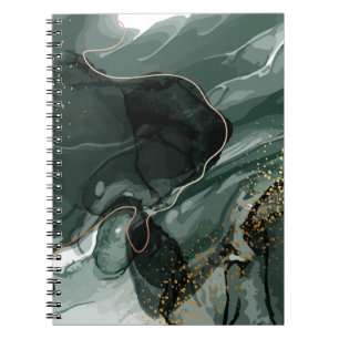 Emerald Green and Gold Marble, Marble Background Notebook