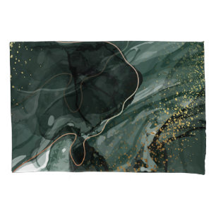 Emerald Green and Gold Marble, Marble Background Pillowcase