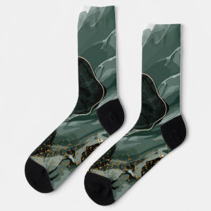 Emerald Green and Gold Marble, Marble Background Socks