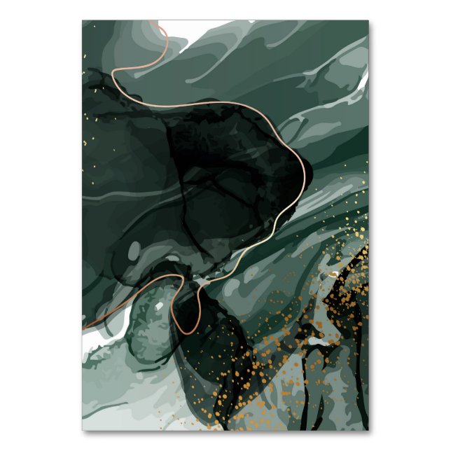 Emerald Green and Gold Marble, Marble Background Table Number (Front)