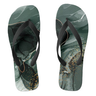 Emerald Green and Gold Marble, Marble Background Thongs
