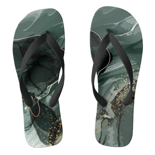 Emerald Green and Gold Marble, Marble Background Thongs (Footbed)
