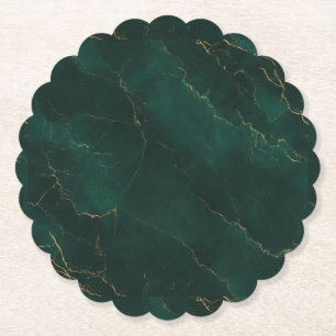 Emerald Green and Gold Marble Texture Luxury Paper Coaster