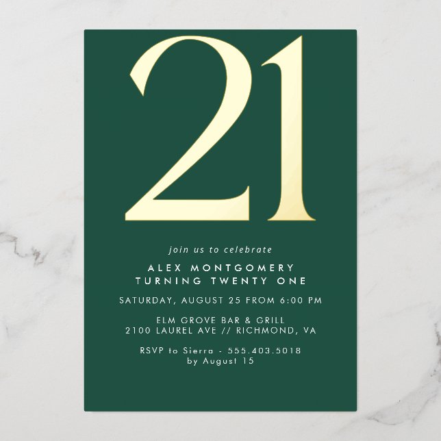 Emerald Green and Gold | Modern 21st Birthday (Front)