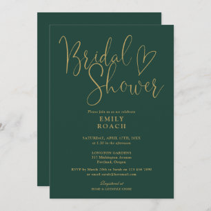 Emerald Green And Gold Modern Script Bridal Shower Invitation