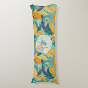 Emerald Green and Gold Paisley-Inspired Abstract Body Cushion