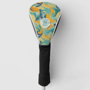 Emerald Green and Gold Paisley-Inspired Abstract Golf Head Cover