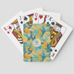 Emerald Green and Gold Paisley-Inspired Abstract Playing Cards