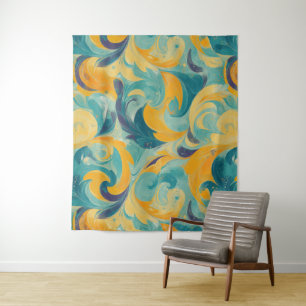 Emerald Green and Gold Paisley-Inspired Abstract Tapestry