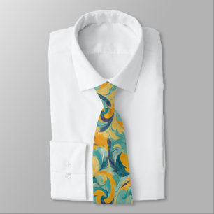 Emerald Green and Gold Paisley-Inspired Abstract Tie