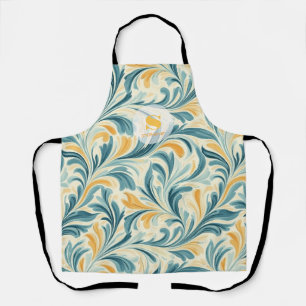 Emerald Green and Gold Paisley Leaf Pattern Apron