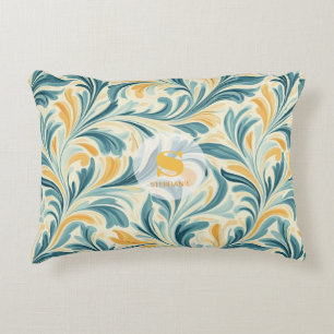 Emerald Green and Gold Paisley Leaf Pattern Decorative Cushion