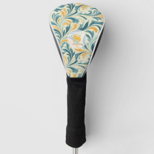 Emerald Green and Gold Paisley Leaf Pattern Golf Head Cover