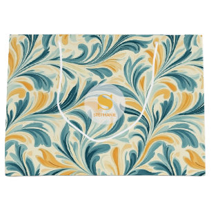 Emerald Green and Gold Paisley Leaf Pattern Large Gift Bag