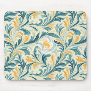 Emerald Green and Gold Paisley Leaf Pattern Mouse Pad