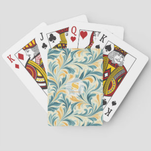 Emerald Green and Gold Paisley Leaf Pattern Playing Cards
