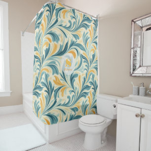 Emerald Green and Gold Paisley Leaf Pattern Shower Curtain