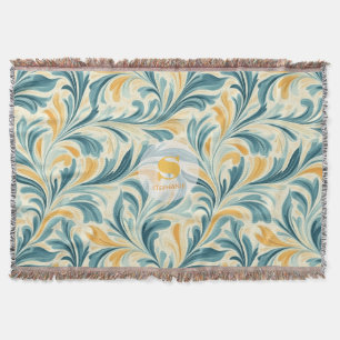 Emerald Green and Gold Paisley Leaf Pattern Throw Blanket