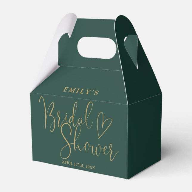 Emerald Green and Gold Script Bridal Shower Favour Box (Front Side)