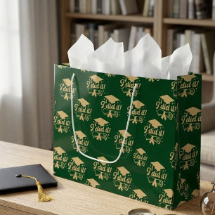 Emerald Green and Gold script  I did it Graduation Large Gift Bag
