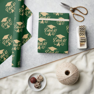 Emerald Green and Gold script  I did it Graduation Wrapping Paper
