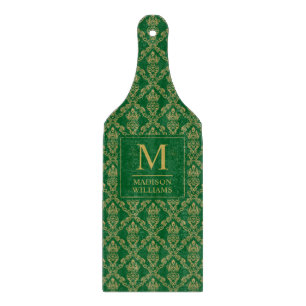 Emerald Green and Gold Seamless Damask Pattern Cutting Board